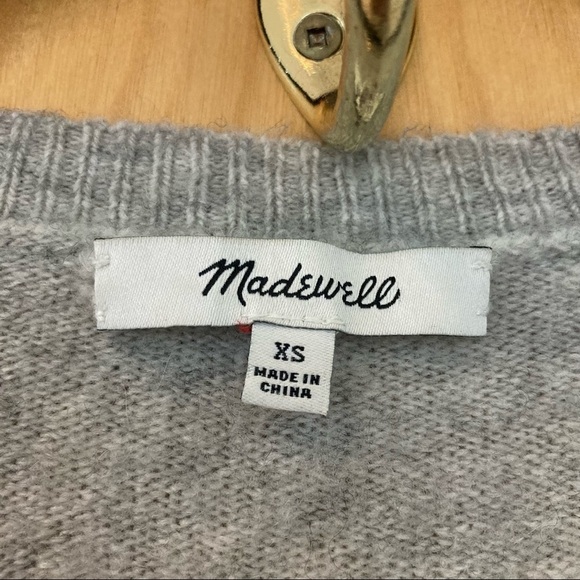 MADEWELL Sz XS Faux Wrap Alpaca Nylon Blend Light Grey Super Soft Sweater - Picture 2 of 5